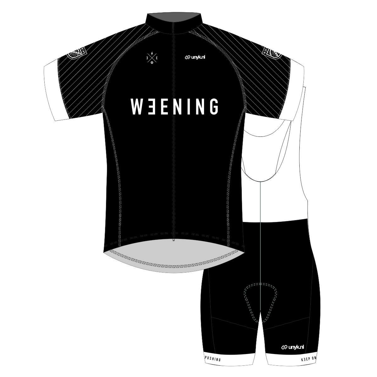Koerstrui korte mouw zwart + koersbroek wit