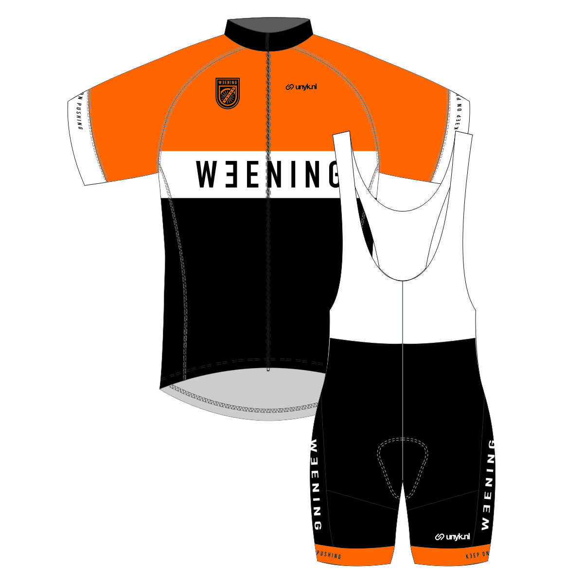 Koerstrui korte mouw oranje + koersbroek oranje
